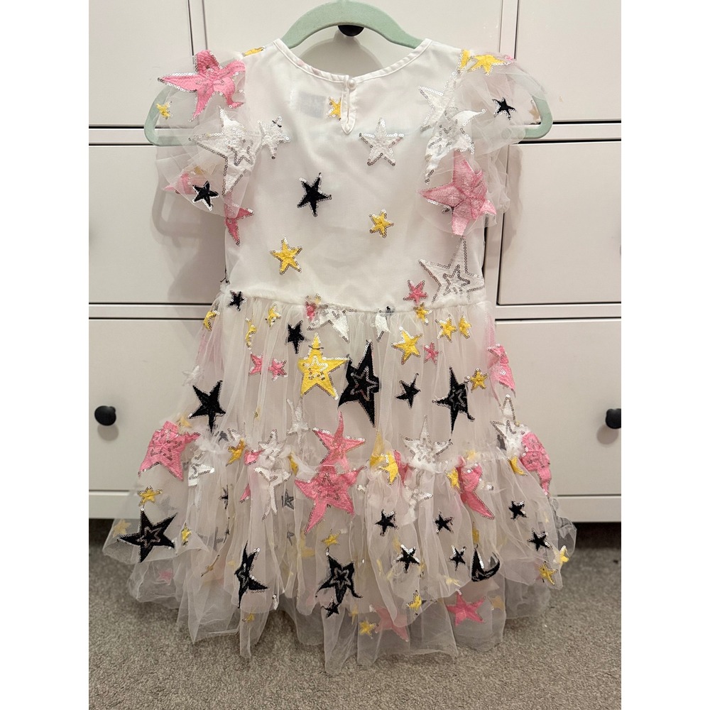 Lola + The Boys Girls White Tulle Sequin Star Dress Size 10 Party Birthday - Picture 6 of 7